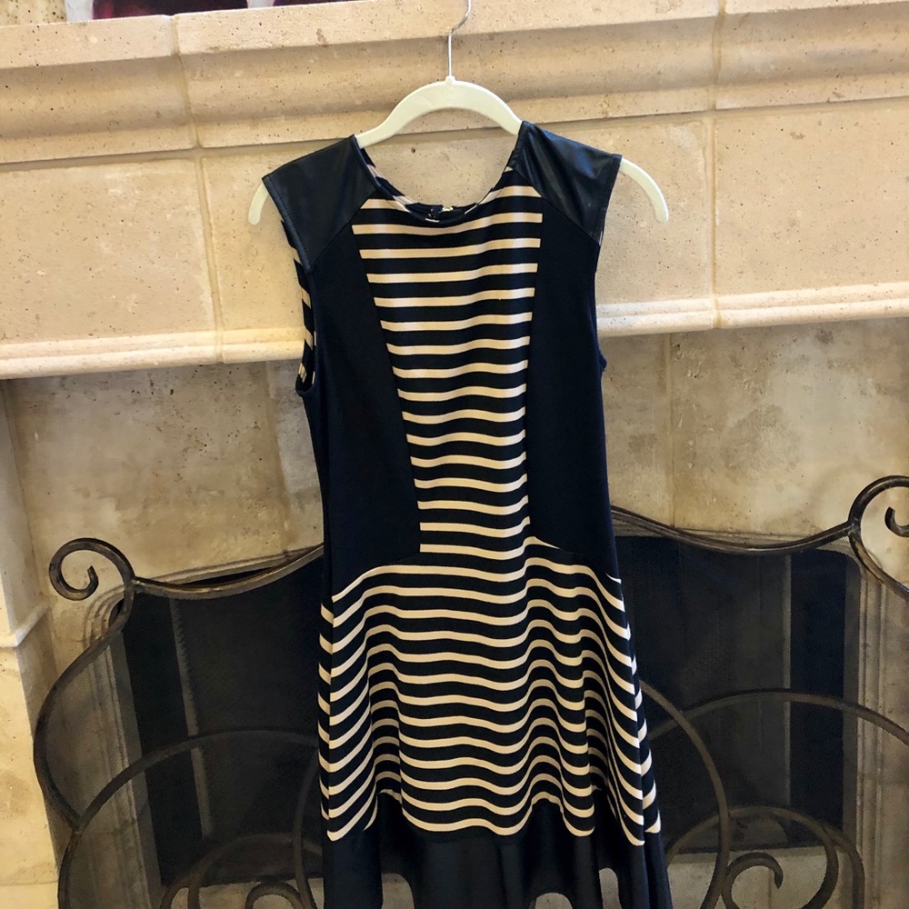 Striped, black and brown, sleeveless dress